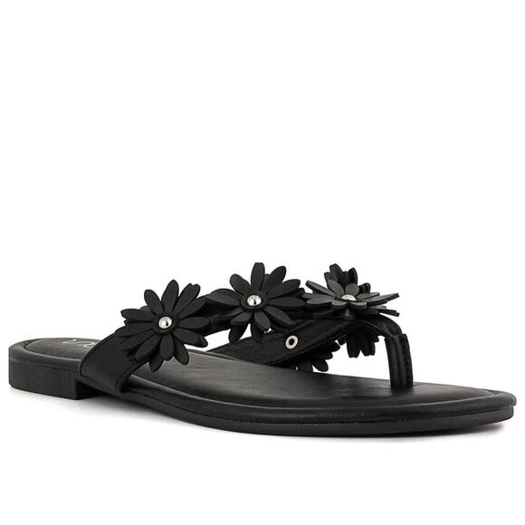 NEW Sugar Women's Finnesse Thong Flat Sandals Size 9.5M Faux Leather Flower - Picture 1 of 7